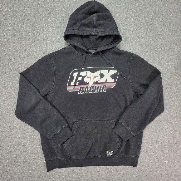 Fox Racing Hoodie Mens Large Black Pullover Sweatshirt Logo Graphic Style - Picture 1 of 9